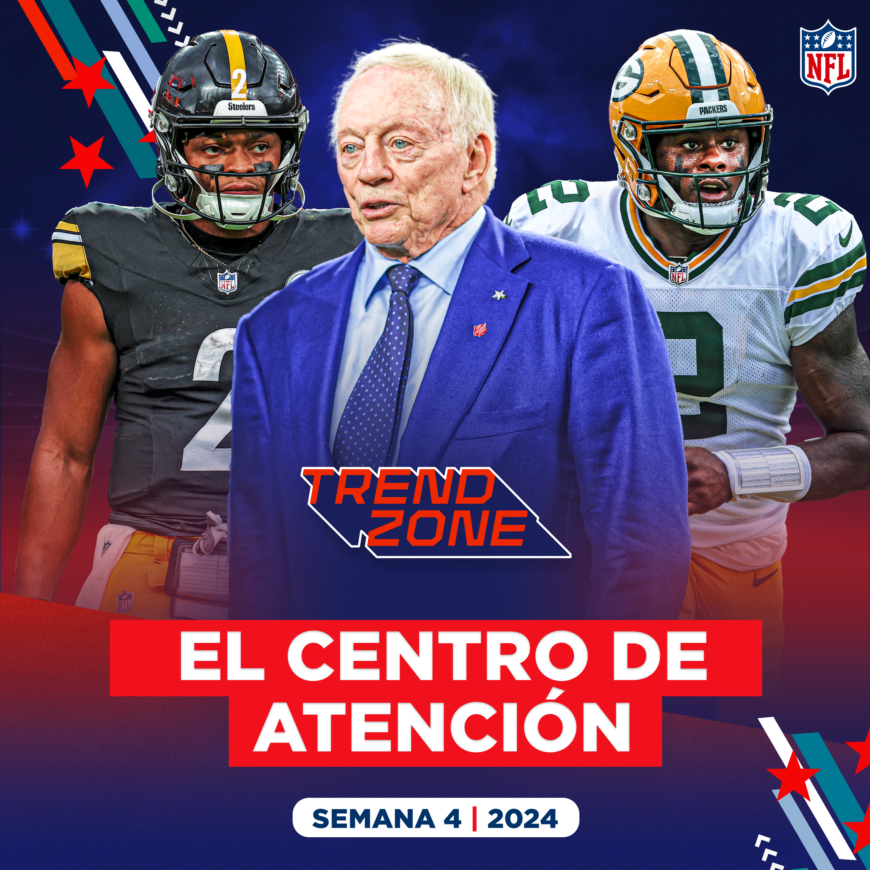 Jerry Jones en el centro, Justin Fields, Malik Willis