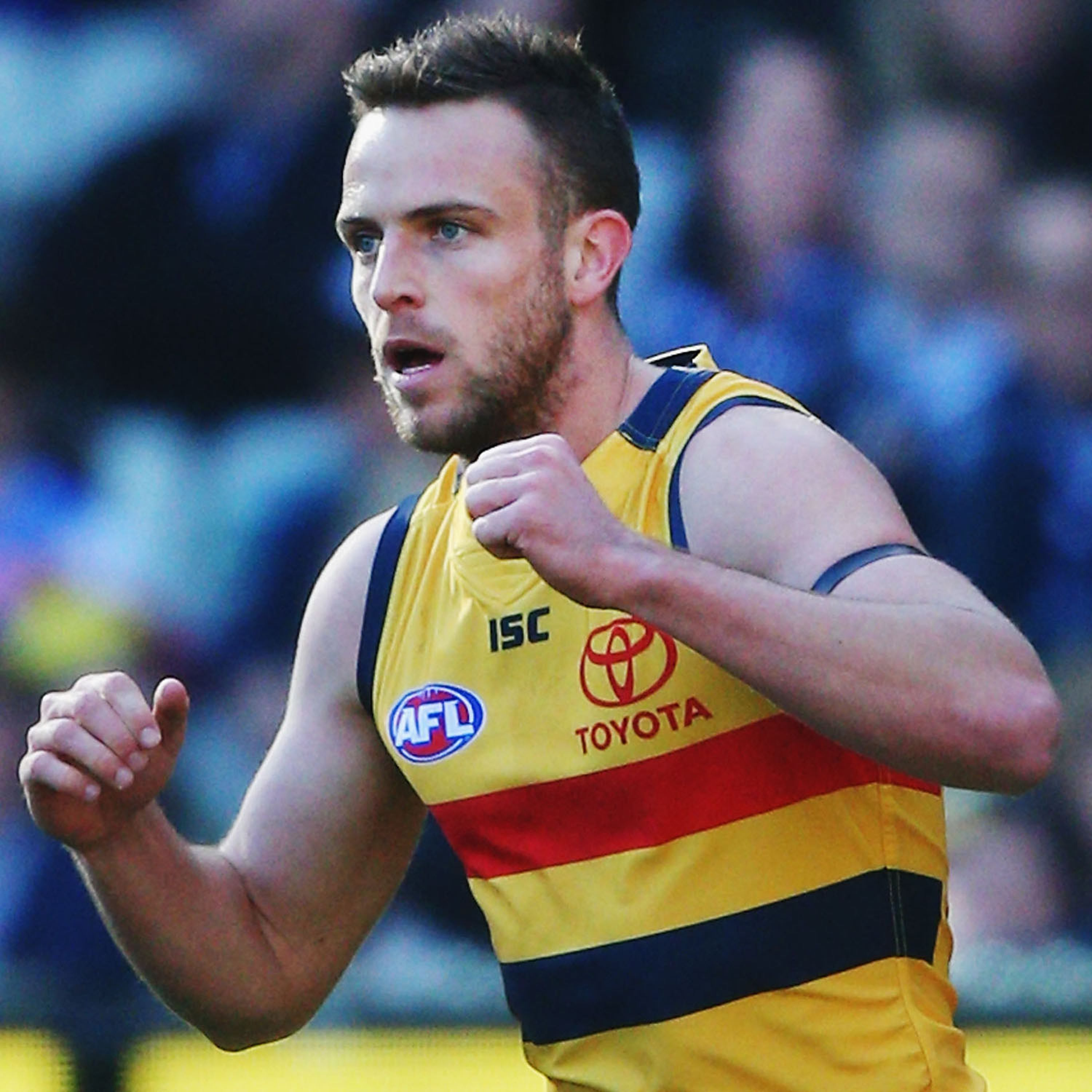 Brodie Smith talks to the press after Adelaide's Round 15 clash with Carlton