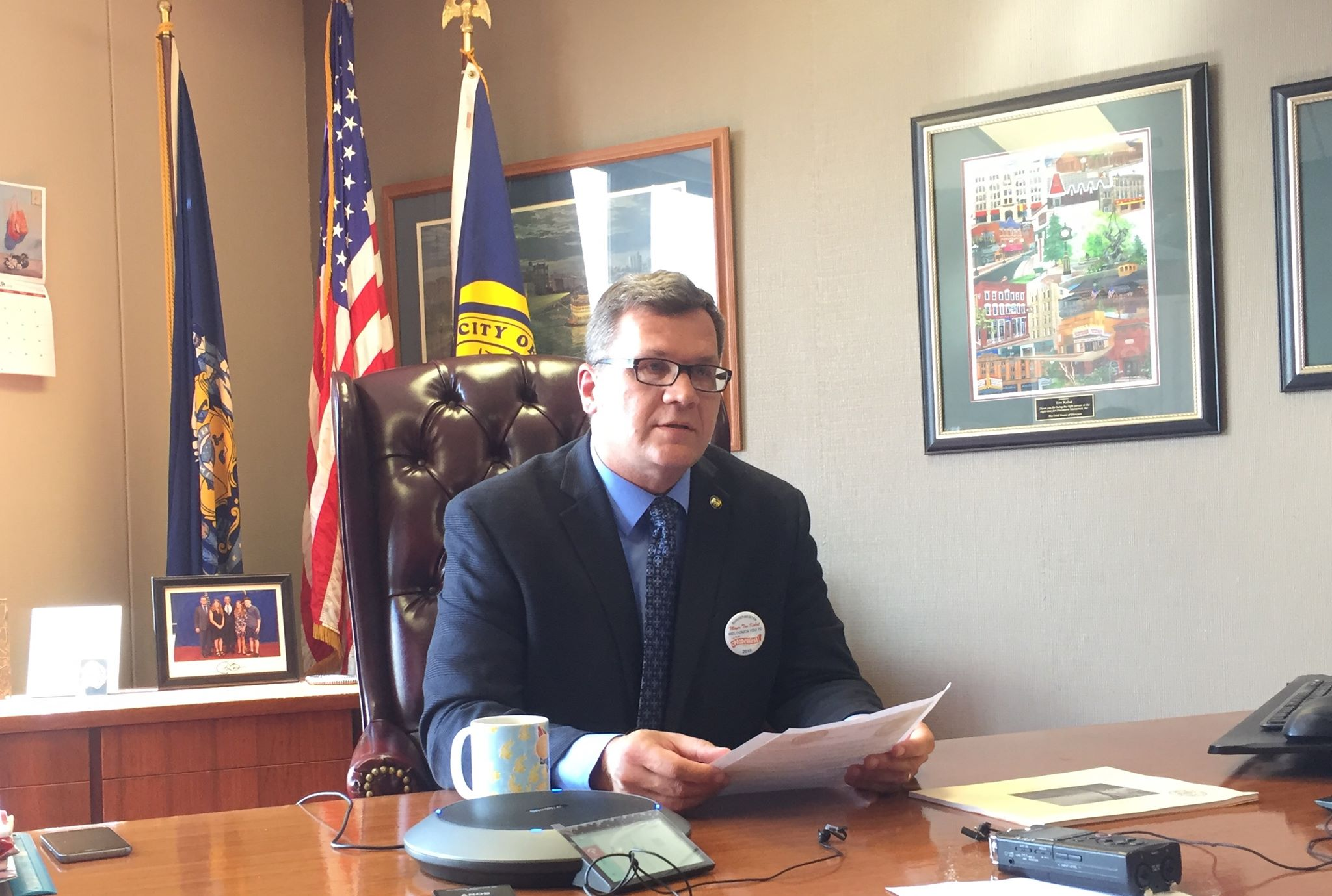 La Crosse Mayor Tim Kabat (and his dog barking in background)