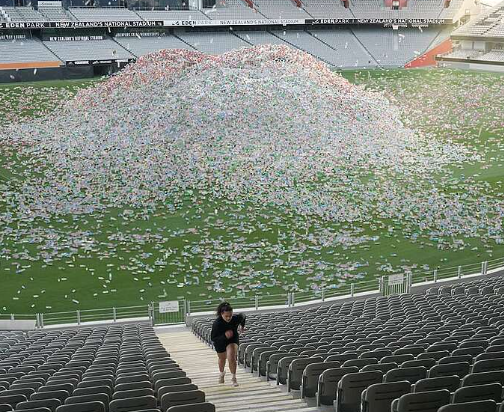 A billion plastic bottles fill Eden Park stadium for Plastic Free July