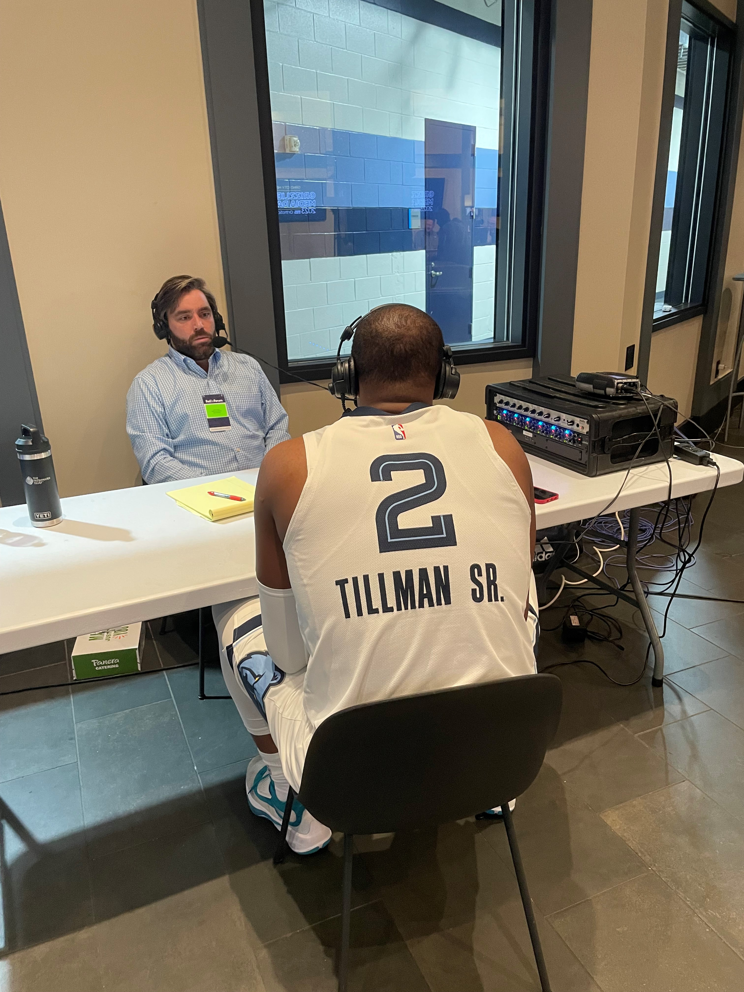 Xavier Tillman, Grizzlies Forward/Center, w/Jeffrey Wright at 2023 Grizzlies Media Day