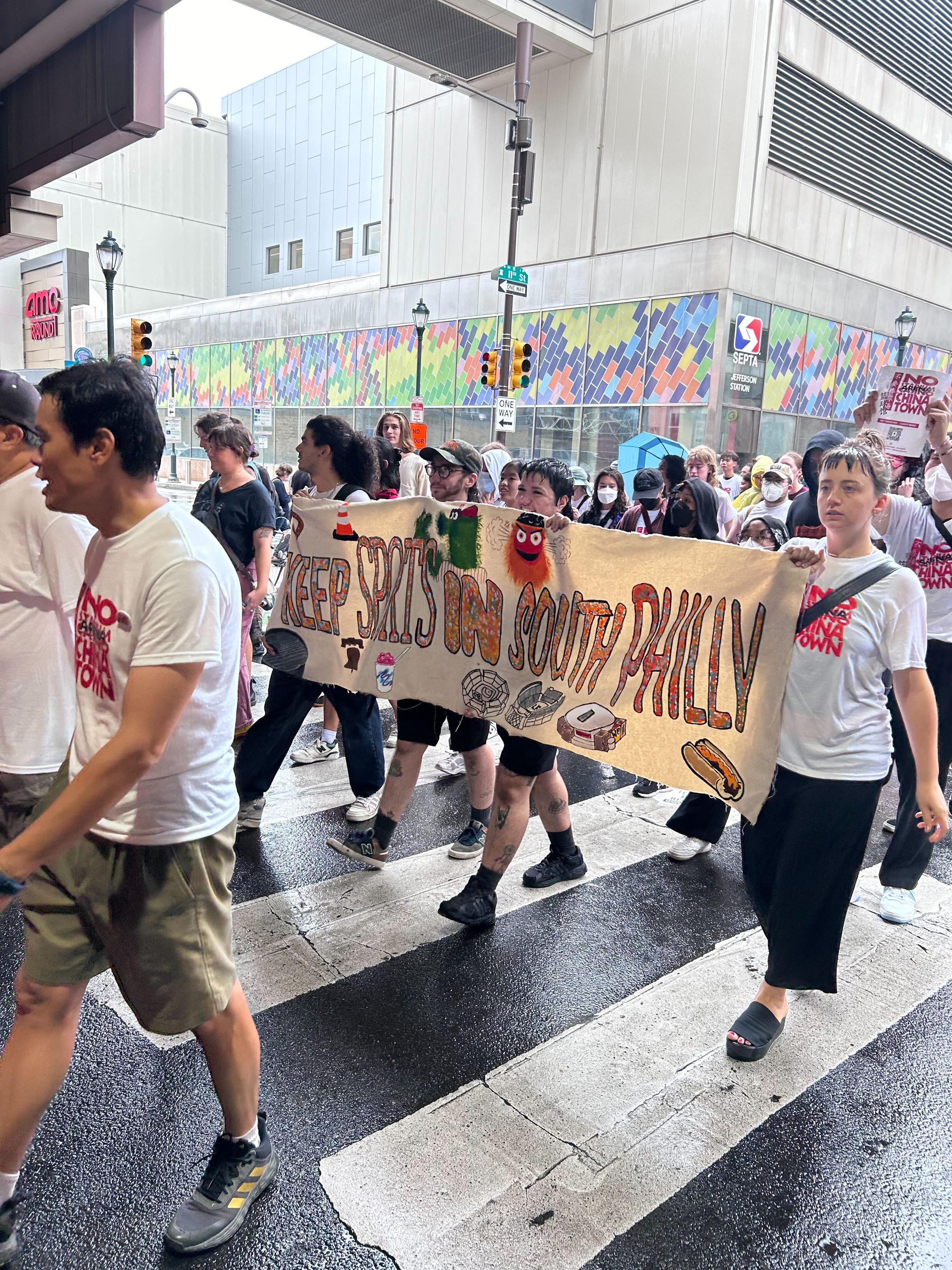 ‘Your money ain’t good here’: Protestors of 76 Place rally in Center City