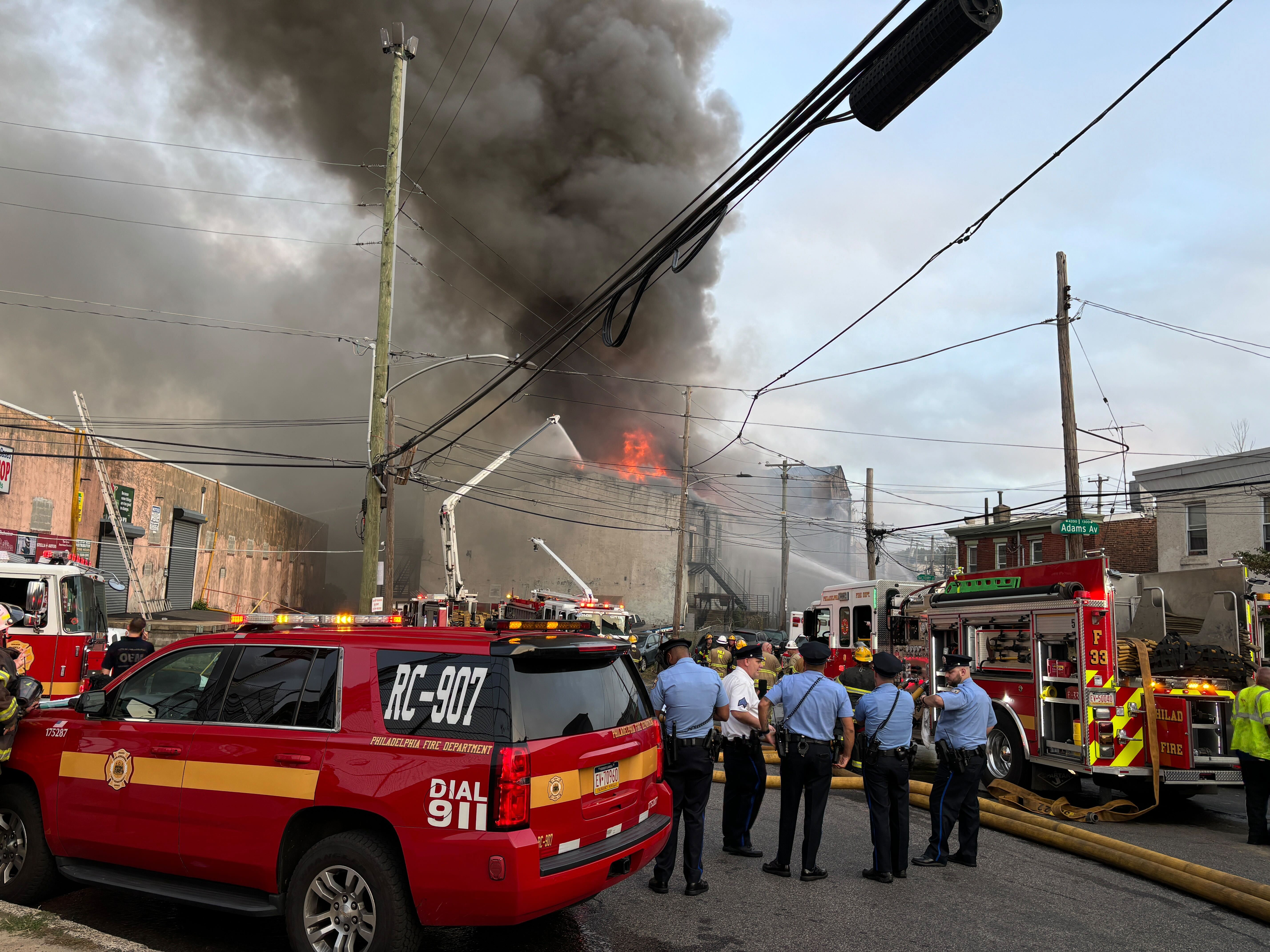 Firefighters battling massive 4-alarm fire in Frankford