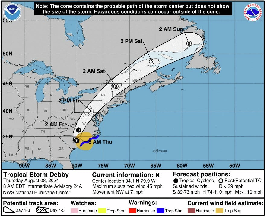 Remnants of Tropical Storm Debby expected to bring heavy showers, possible flooding to Philadelphia-area