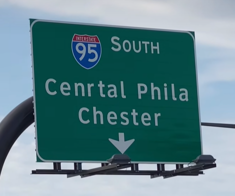 New I-95 South sign points drivers toward 'Cenrtal Philadelphia'