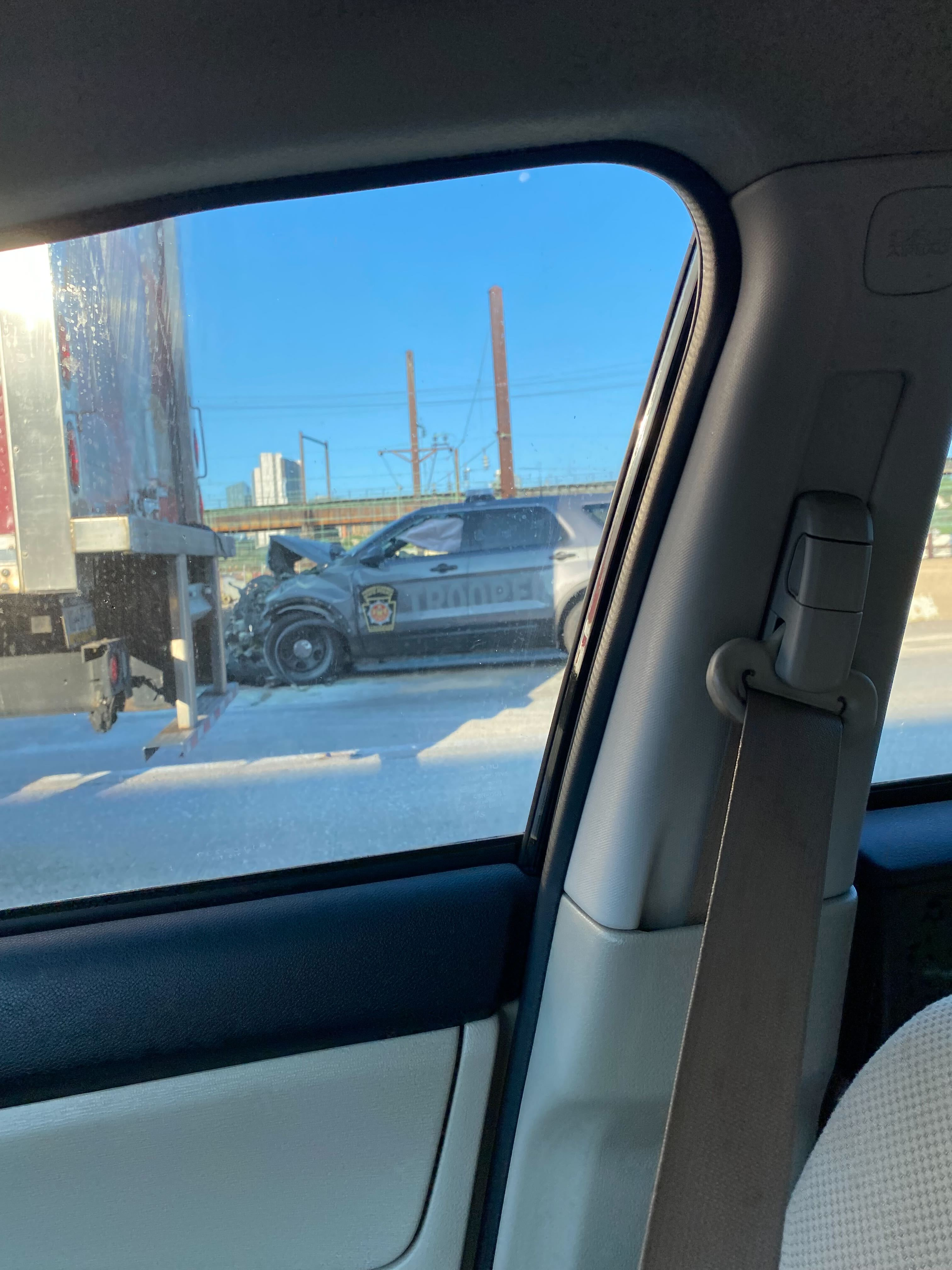 Pennsylvania State Trooper rear-ends pickup truck on Schuylkill Expressway