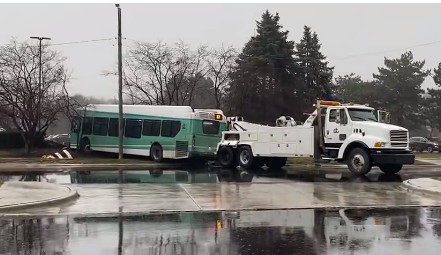 DDOT bus goes off the road and crashes Friday morning; No serious injuries