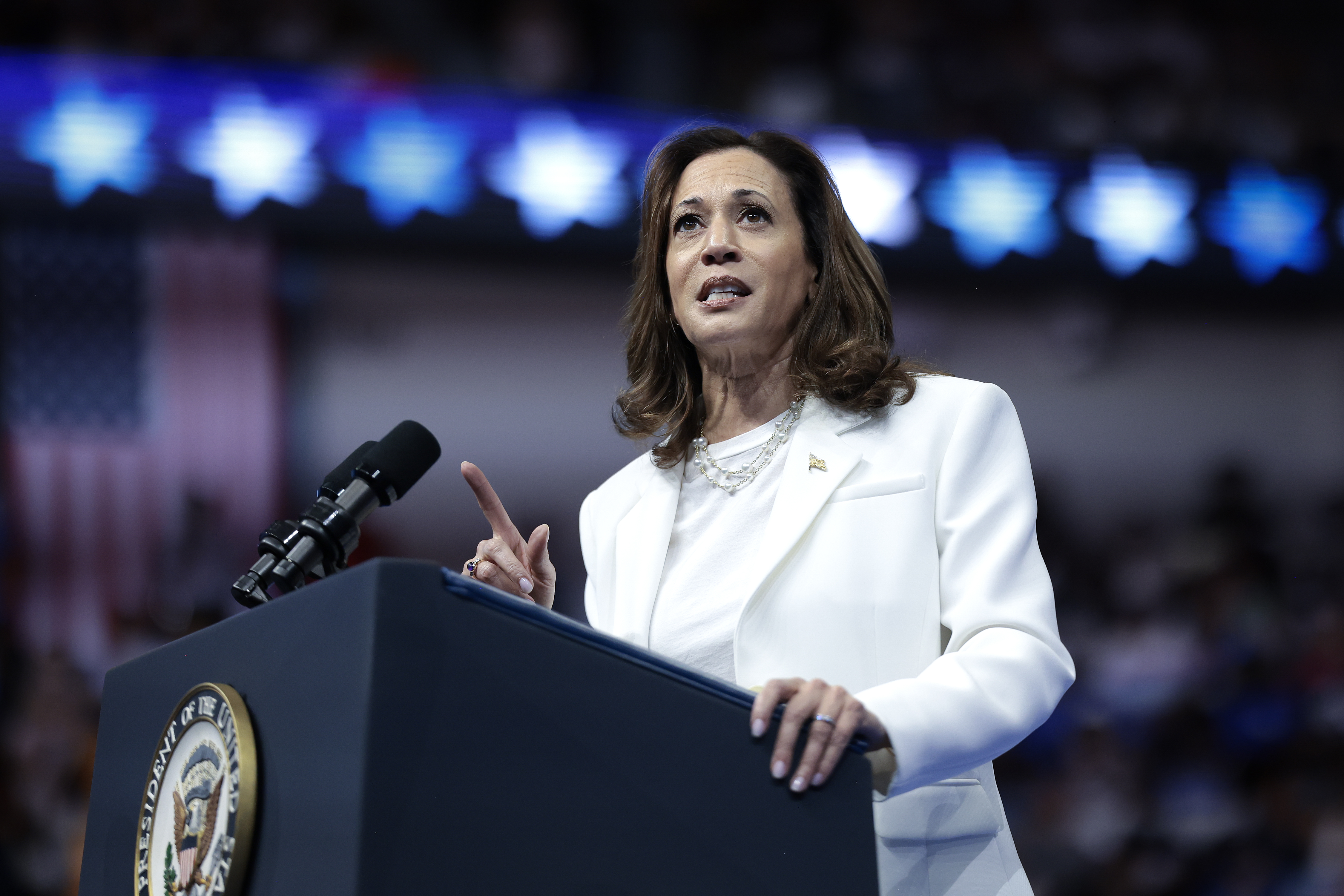 Vice President Kamala Harris speaking to union workers in Detroit this Labor Day