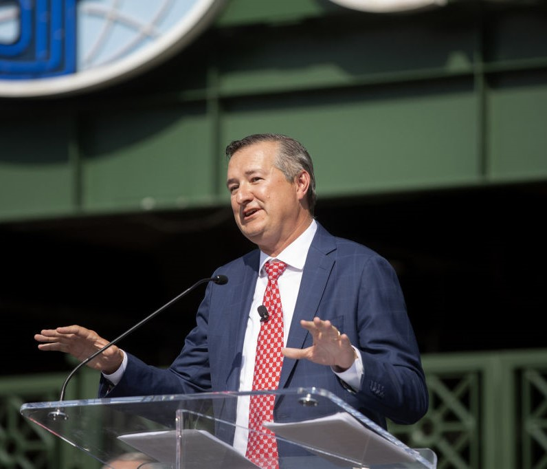 Speakers on deck for sports-future seminar outside Wrigley