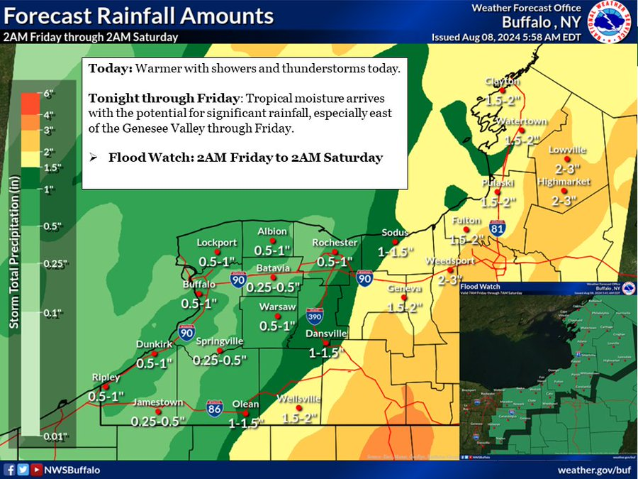 Debby heads for Buffalo as heaviest rains arrive Friday morning