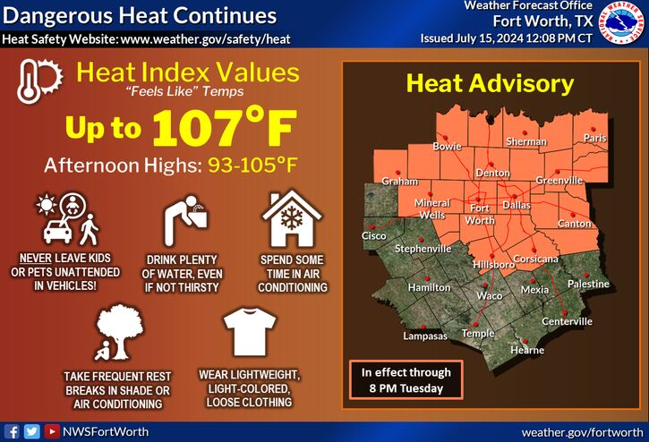 Another Heat Advisory Tuesday, but temperature changes arrive late Wednesday