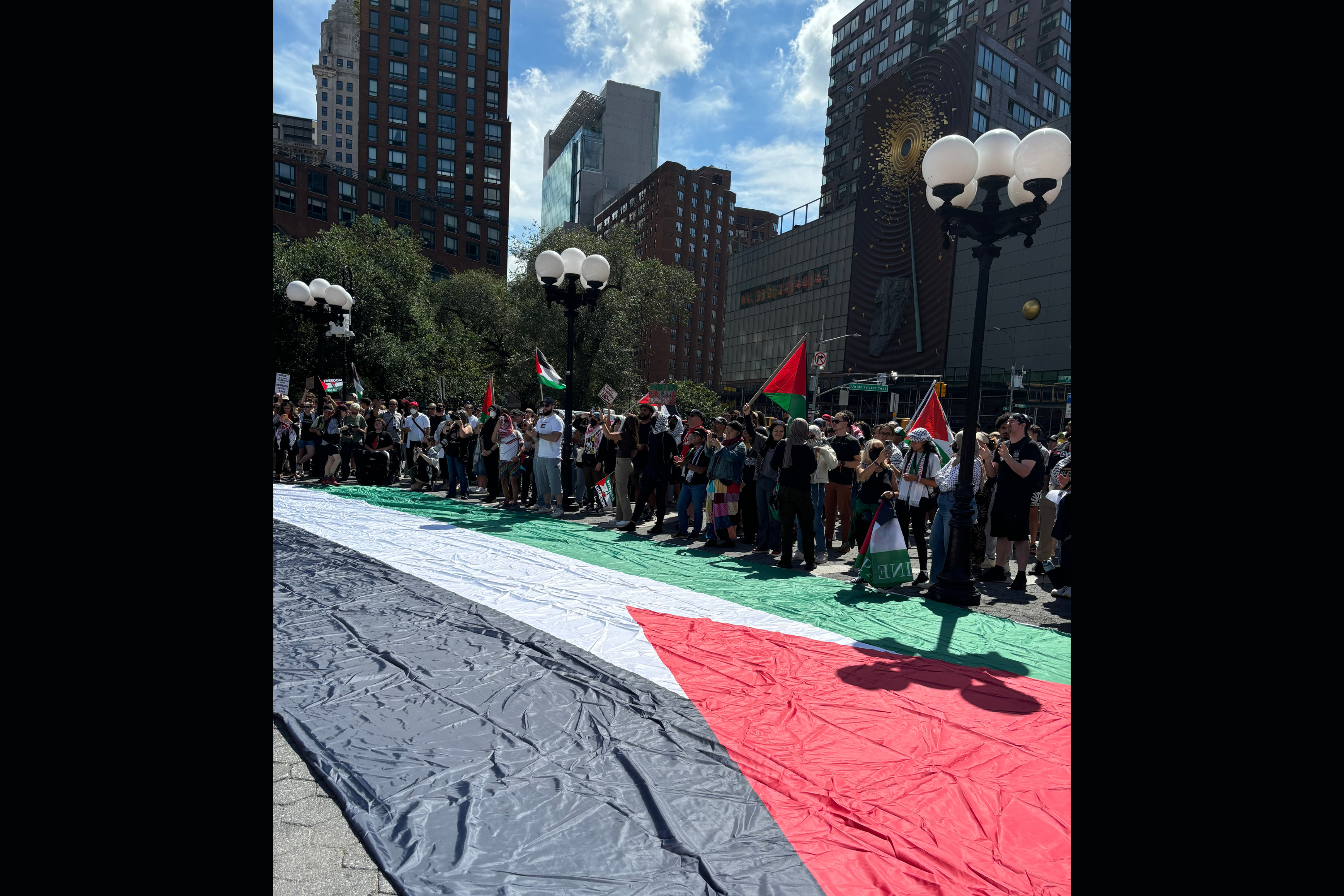 Demonstrators gather in Union Square for the National March for Gaza rally in Union Square, calling for peace