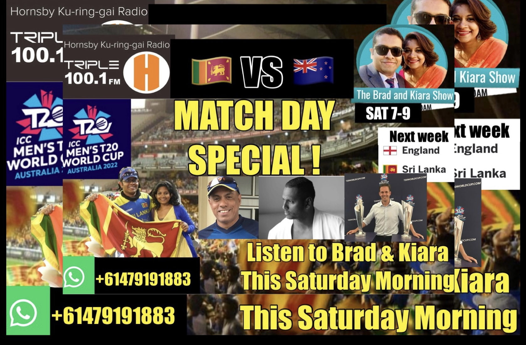 The Brad & Kiara Show ICC T20 SL vs NZ Michael Hennessy and Charith Senanayake