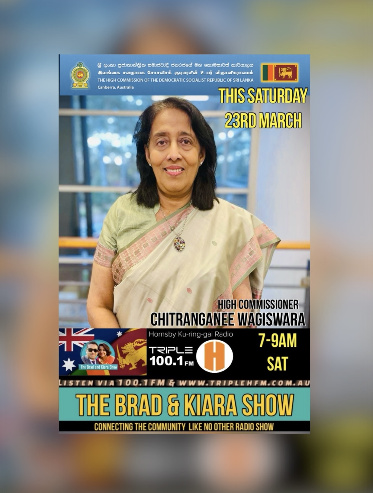 The Brad & Kiara Show This Weekend An Exclusive with Chitranganee Wagiswara Sri Lankan High Commissioner in Australia