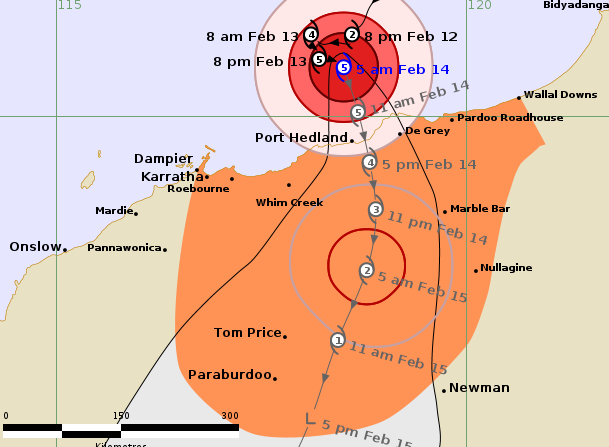 Tropical Cyclone Zelia hours away from crossing the Pilbara coast