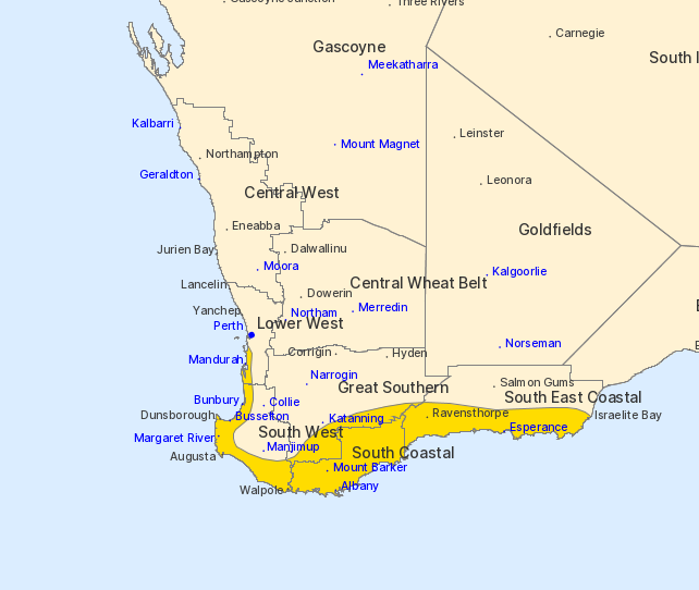 Strong gusty winds forecast with severe weather warning issued for southwestern WA