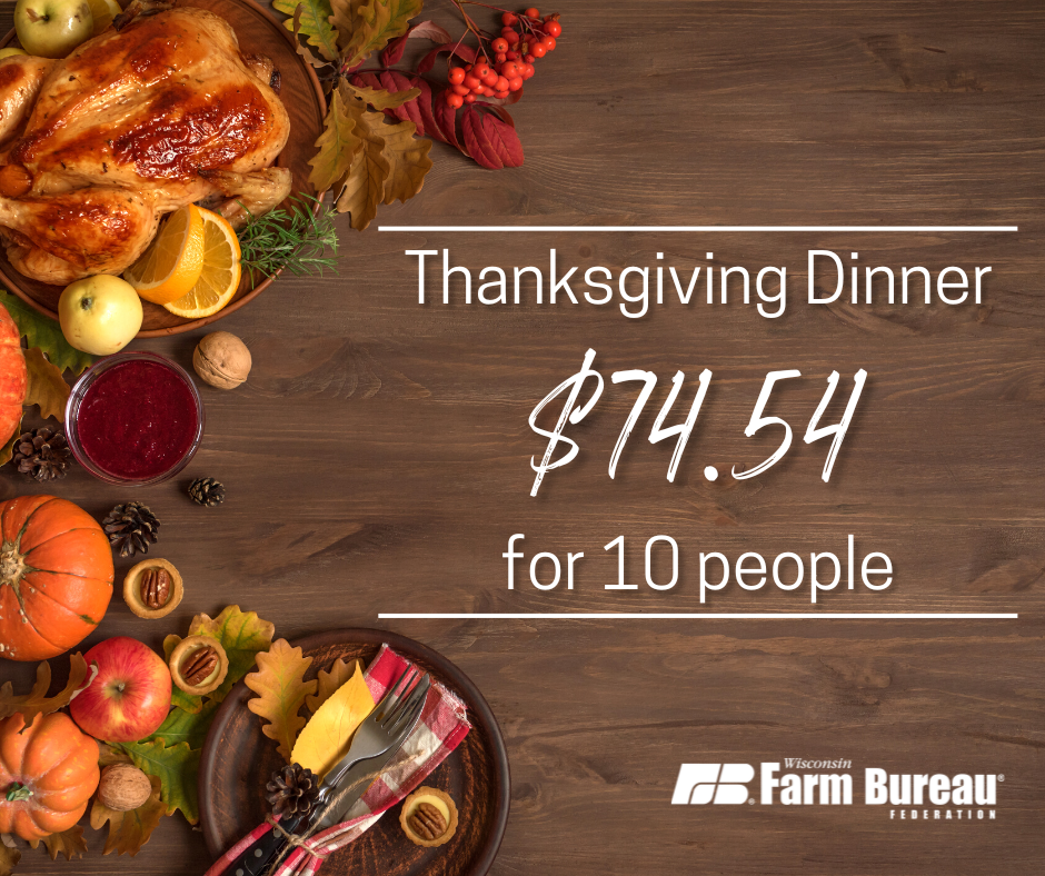 Report: Average price of a Wisconsin thanksgiving meal for 10 people