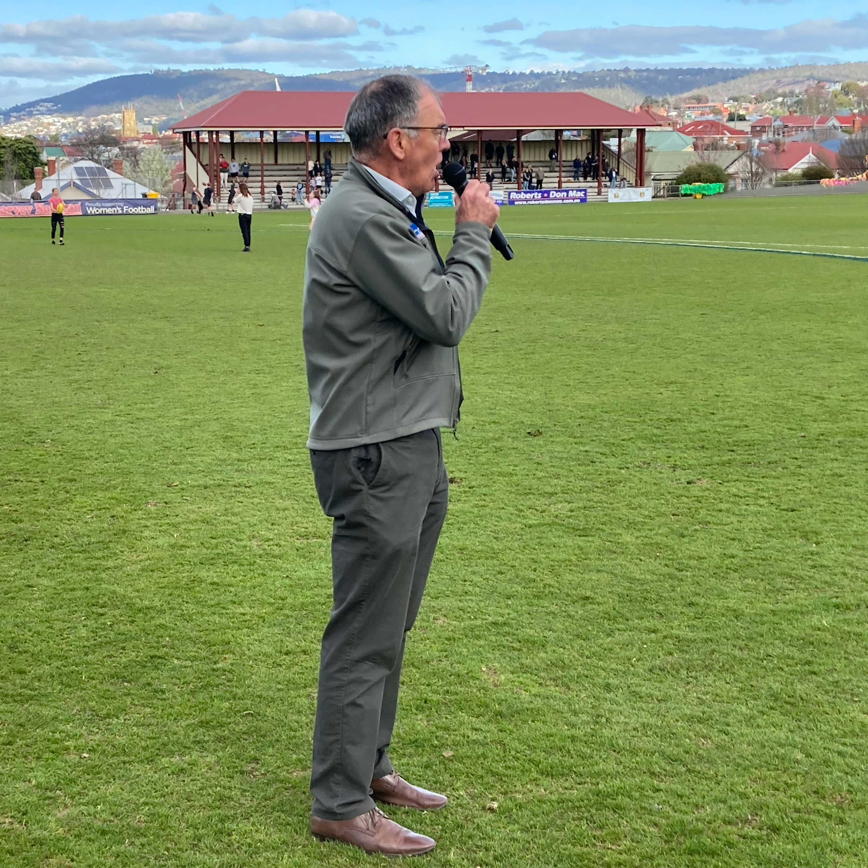 'It was a one off!': Retired newsreader saves the day at local footy final!