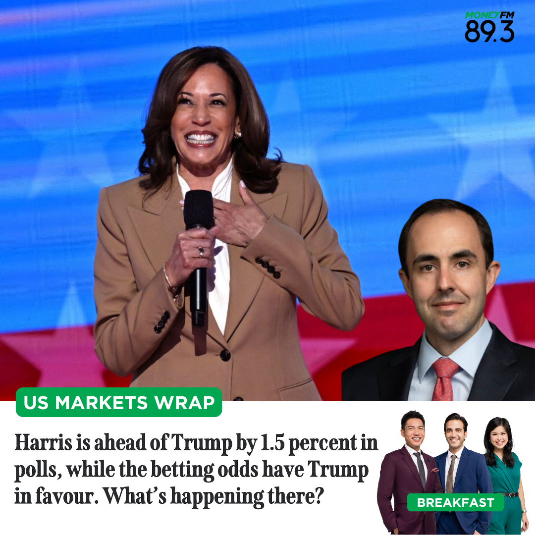 US Markets Wrap: Harris is ahead of Trump by 1.5 percent in polls, while the betting odds have Trump in favour. What’s happening there?